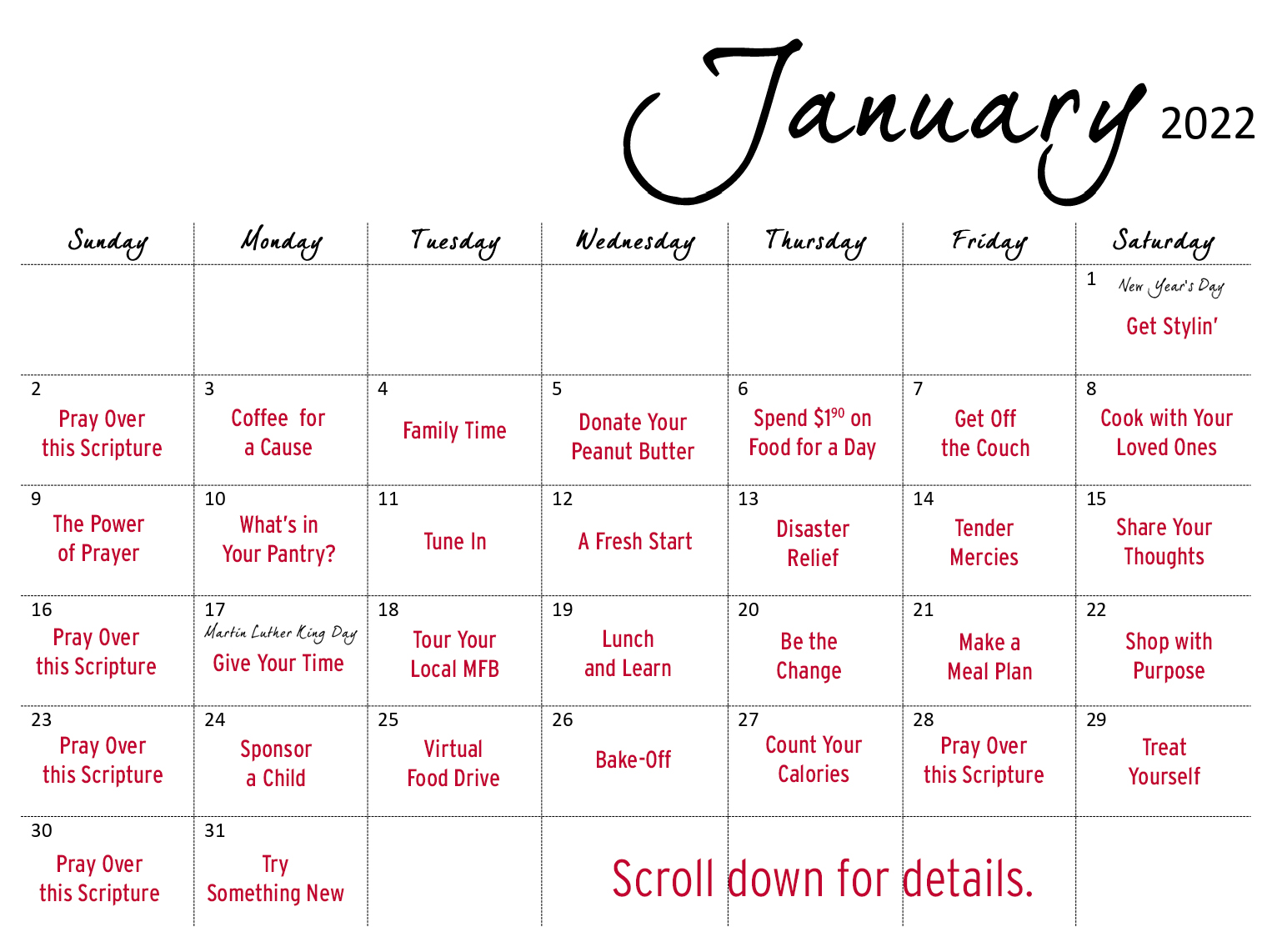 January 2022 Calendar